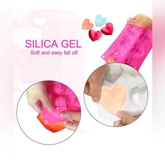 2 Pc-6 Cavity Geometric Heart Silicone Mold, Baking, Handmade Soap, Candy - Picture 6 of 8